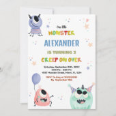 Monster Birthday Einladungen Green Orange Star (Vorderseite)