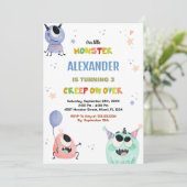 Monster Birthday Einladungen Green Orange Star (Stehend Vorderseite)