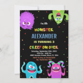 Monster Birthday Einladungen Grün Schwarz (Vorderseite)