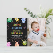 Monster Birthday Einladungen Orange Black Foto (Stehend Vorderseite)