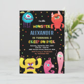 Monster Birthday Einladungen Red Blue (Stehend Vorderseite)