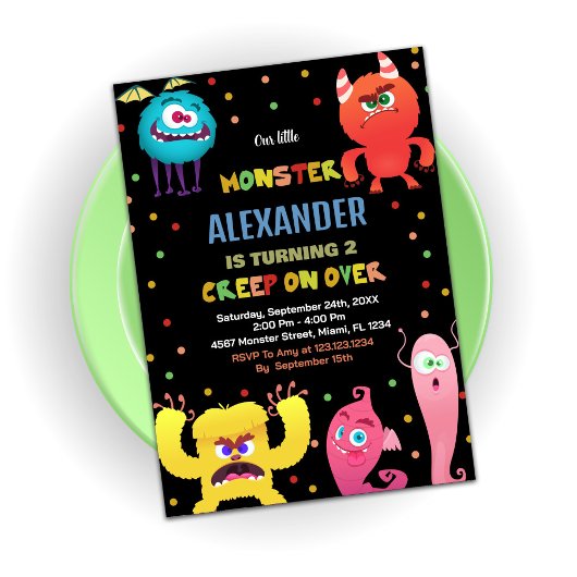 Monster Birthday Einladungen Red Blue