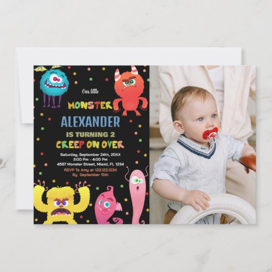 Monster Birthday Einladungen Rotes blaues Foto (Vorderseite)