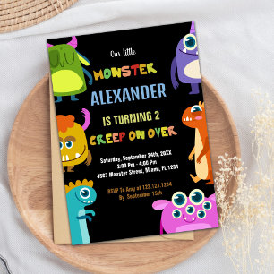 Monster Birthday Einladungen Schwarz