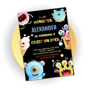 Monster Birthday Einladungen Schwarz