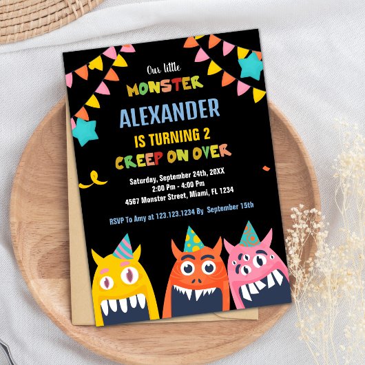 Monster Birthday Einladungen Schwarz