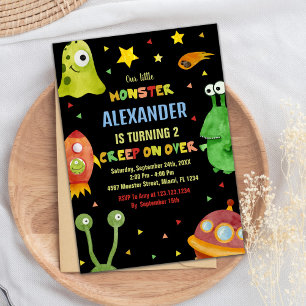 Monster Birthday Einladungen Schwarz