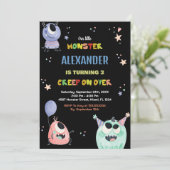 Monster Birthday Einladungen Star Black (Stehend Vorderseite)