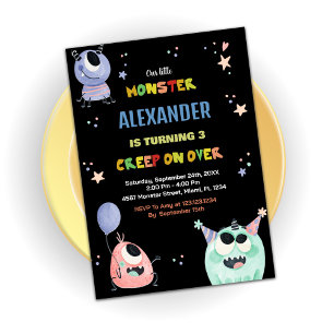 Monster Birthday Einladungen Star Black