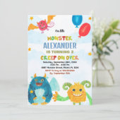 Monster Birthday Einladungen Wasserfarben (Stehend Vorderseite)