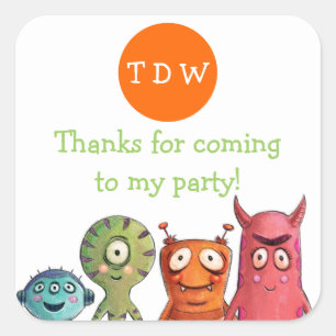 Monster Birthday Party Danke Stickers