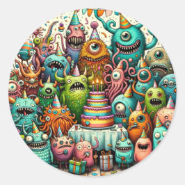 Monster Birthday Party Runder Aufkleber