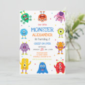 Monster Boy Geburtstagseinladung Einladung (Stehend Vorderseite)
