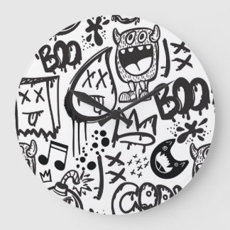 Monster Boys: Handgezeichnetes Muster Große Wanduhr