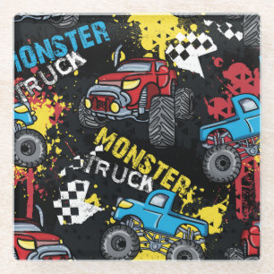 Monster Car: Abstraktes kindisch Muster Glasuntersetzer