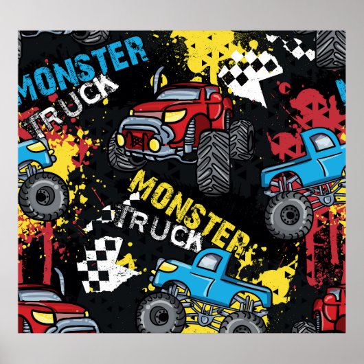 Monster Car: Abstraktes kindisch Muster Poster (Vorne)