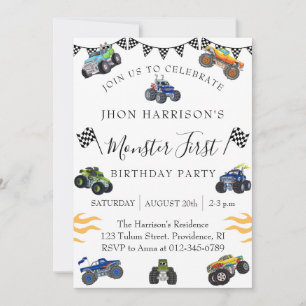 Monster Car Boy 1. Geburtstag Party Einladung