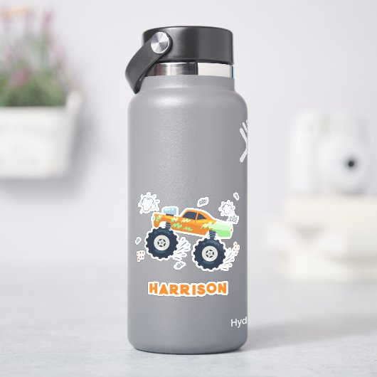 Monster Car Trucks Personalisierter Name Aufkleber (HydroFlask)