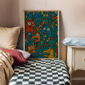 Monster Chaos Fun Künstlerisch Wall Poster Print