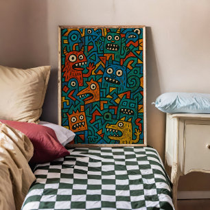 Monster Chaos Fun Künstlerisch Wall Poster Print