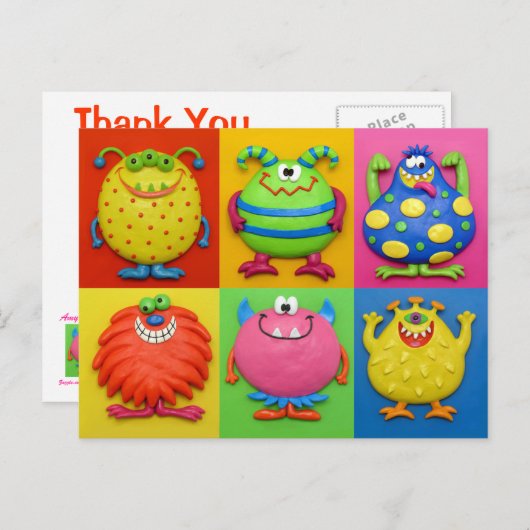 Monster Danke Postkarte (Vorne/Hinten)