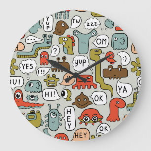 Monster des niedlichen Cartoon: Nahtloser Hintergr Große Wanduhr