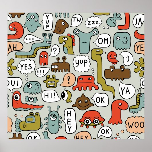 Monster des niedlichen Cartoon: Nahtloser Hintergr Poster (Vorne)