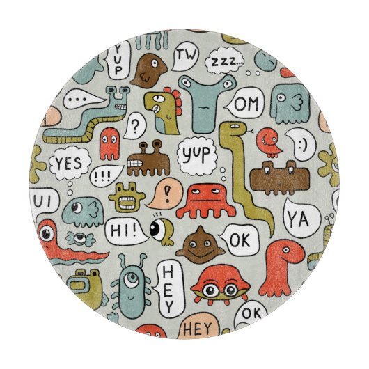 Monster des niedlichen Cartoon: Nahtloser Hintergr Schneidebrett (Vorderseite)