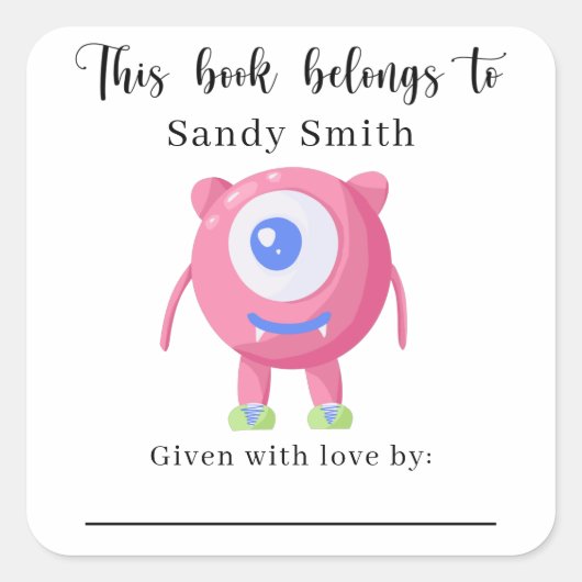 Monster - Dieses Buch gehört mit der Botschaft Quadratischer Aufkleber (Vorderseite)