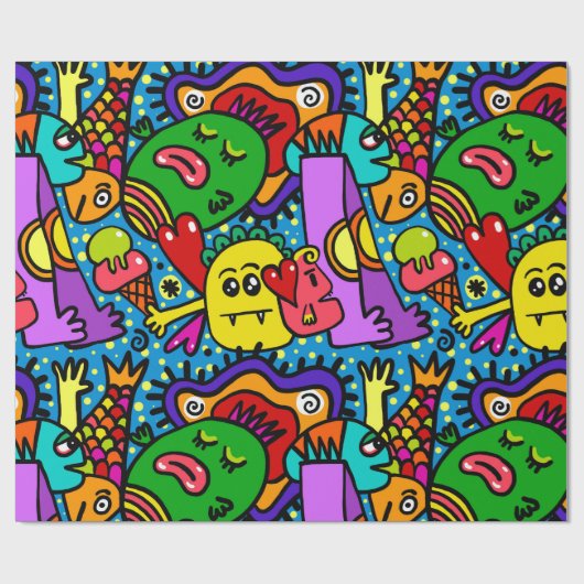 Monster Doodle Muster Geschenkpapier (Flach)