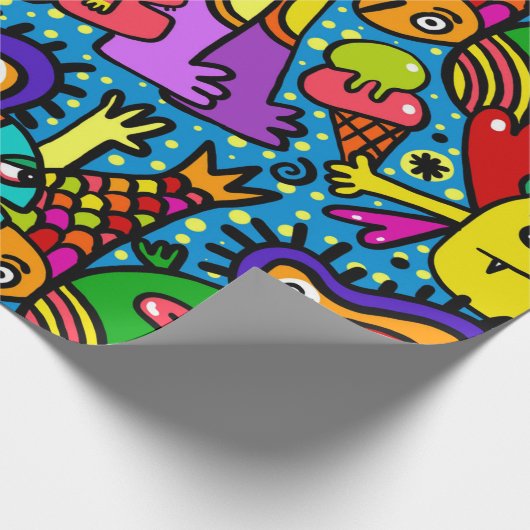 Monster Doodle Muster Geschenkpapier (Ecke)