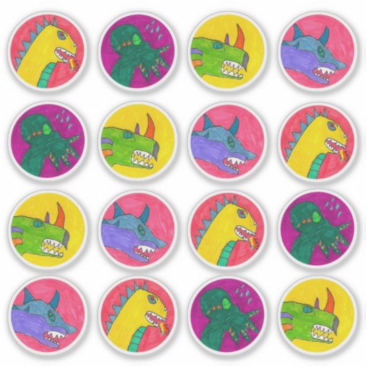 "Monster Dragon Faces" Sticker Sheet (Vorderseite)