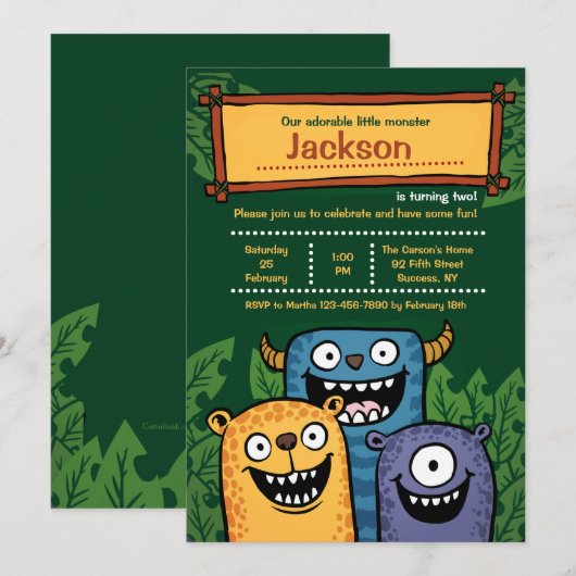 Monster drei Einladung (Vorne/Hinten)