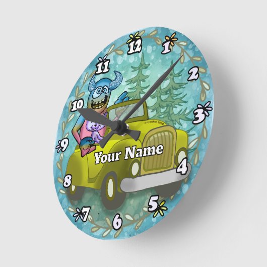 Monster Driving Car Runde Wanduhr (Winkel)