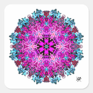 Monster & eine Blume (abstraktes Muster) v1.1 Quadratischer Aufkleber