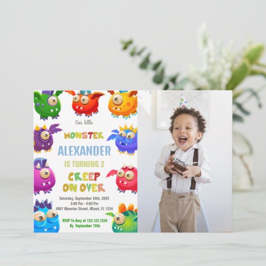 Monster Einladungen zum Geburtstag, Fliegenmonster (Stehend Vorderseite)