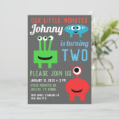 Monster Einladungen zur Geburtstagsparty - 3Monste (Stehend Vorderseite)