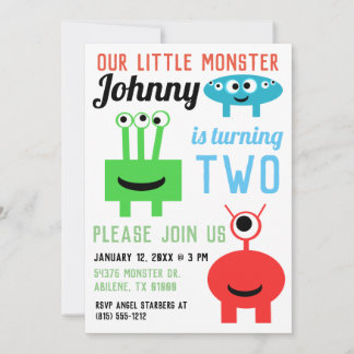Monster Einladungen zur Geburtstagsparty - 3Monste