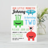 Monster Einladungen zur Geburtstagsparty - 3Monste (Stehend Vorderseite)