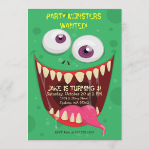 Monster Face Party Monsters Gewollt Geburtstagspar Einladung