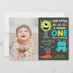 Monster First Birthday Boy Little Monster Foto Einladung