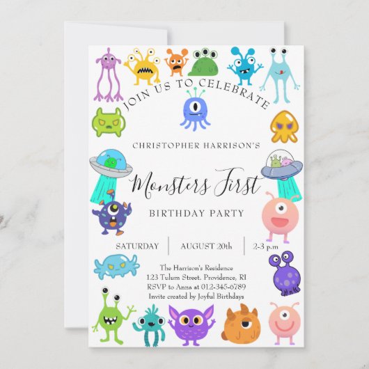 Monster First Birthday Party Einladung (Vorderseite)