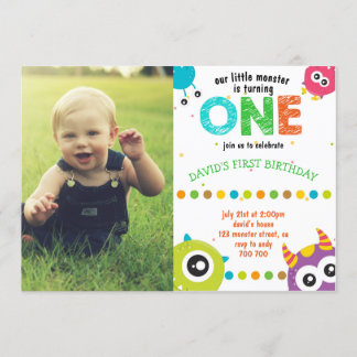 Monster Foto 1. Geburtstag Junge Kleine Monster Einladung