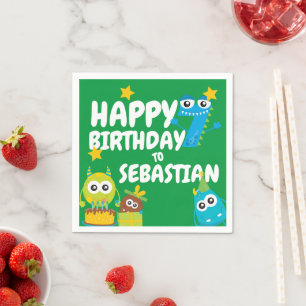 Monster Fun Sieben Jahre alt Geburtstag Personalis Serviette