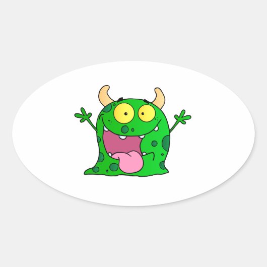 Monster Funny Comic Zeichnend Cartoon Niedlich Hap Ovaler Aufkleber (Vorderseite)