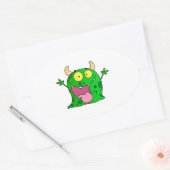 Monster Funny Comic Zeichnend Cartoon Niedlich Hap Ovaler Aufkleber (Umschlag)