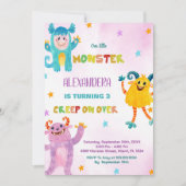 Monster Geburtstag Einladungen pink lila (Vorderseite)