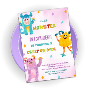 Monster Geburtstag Einladungen pink lila