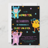 Monster Geburtstag Einladungen Rosa lila Schwarz (Vorderseite)