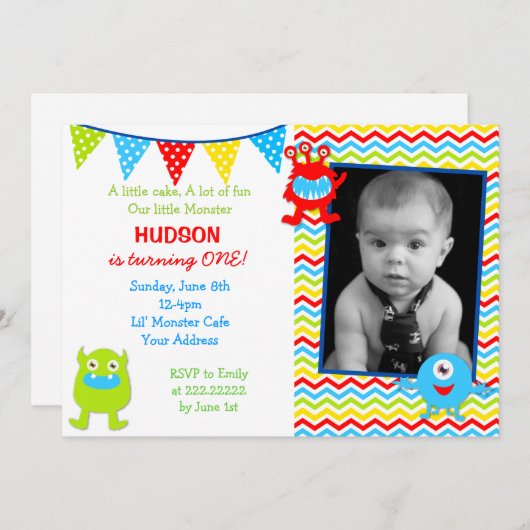 Monster-Geburtstags-Party Einladungen (Vorne/Hinten)